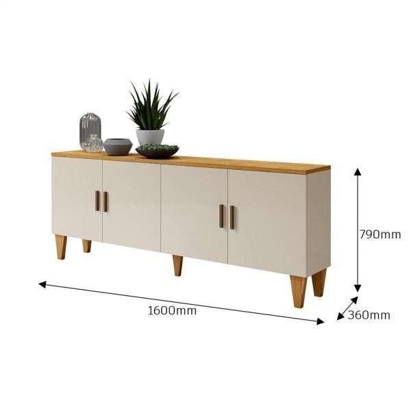 Buffet Retrô Cajueiro Plus 4 Portas Yescasa em MDF/MDP Branco 79 cm x 160 cm x 36 cm