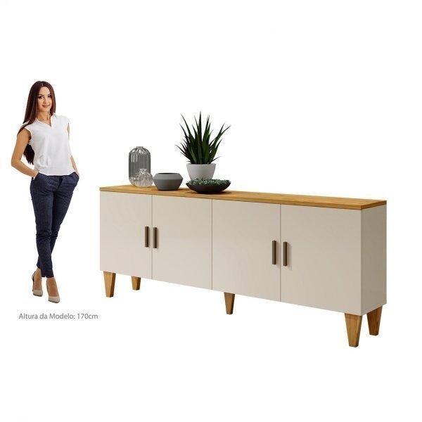 Buffet Retrô Cajueiro Plus 4 Portas Yescasa em MDF/MDP Branco 79 cm x 160 cm x 36 cm