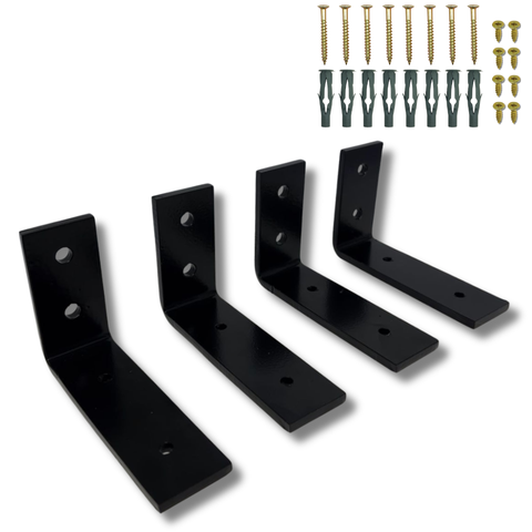 4 Suportes 10cm Aço Reforçado Design em L para Prateleira Mão Francesa Preto