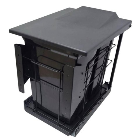 Lixeira Dupla 15L Deslizante Tampa Fixa Preto Fosco 48x47x49cm Elite Schmitt Cozinha Planejada