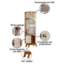 Cristaleira Marina com Led 4 Portas 2 Gavetas Cor Cinamomo e Off White - Madetec - 3