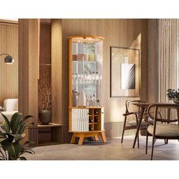 Cristaleira Marina com Led 4 Portas 2 Gavetas Cor Cinamomo e Off White - Madetec - 4