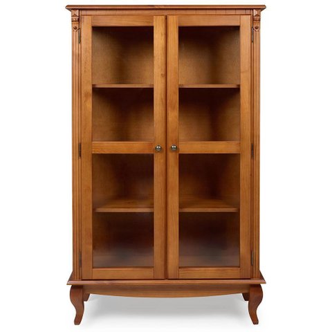 Cristaleira de Madeira Maciça com 02 Portas de Vidro 03 Prateleiras Pés Luiz Xv Genebra