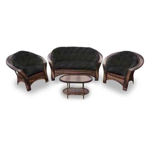 Conjunto de Sofá Fibra Sintética 19 - 1 Sofá 2 L + 2 Poltronas + 1 Mesa Centro - Tecido Duna Preto