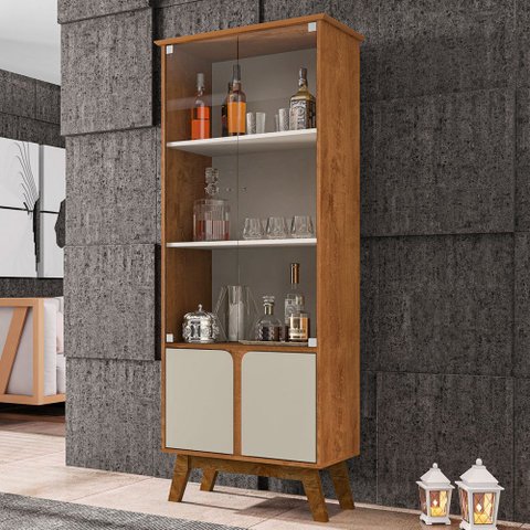 Cristaleira Madri 4 Portas com Vidro Naturalle/Off White - Móveis Bechara