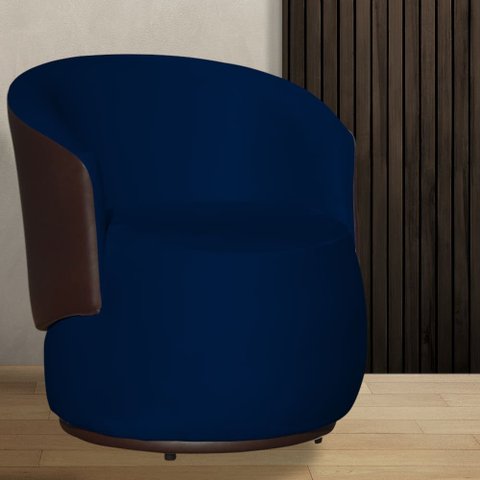 Poltrona Orgânica Veludo Azul Marinho Com Composê Marrom - Belliv Decor