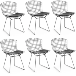 Kit 6 Cadeiras Bertoia Cromada Assento Preto - 1 Kit 6 Cadeiras Bertoia Cromada Assento Preto - 1