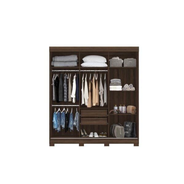 Conjunto Quarto de Casal Guarda-Roupa com Espelho Horizonte Cômoda 3 Gavetas 1 Porta Espresso Móveis - 4