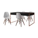 Ver imagem 2 de Mesa Jantar Industrial Retangular Filadélfia Preta 137x90cm Base Cobre com 4 Cadeiras Brancas Eiffel