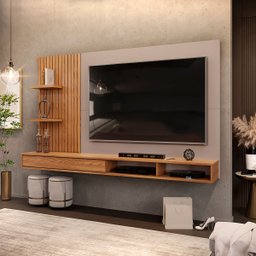 Painel para Tv até 60 Polegadas Ripado com Nichos Dj Móveis Bento Carvalho Griz - 2