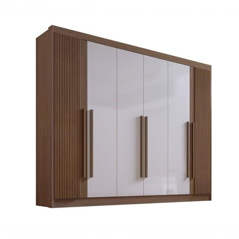 Guarda Roupa Casal 6 Portas Ripado 7 Gavetas sem Pés Athos - D' Doro Castanho/Off White/Ripado