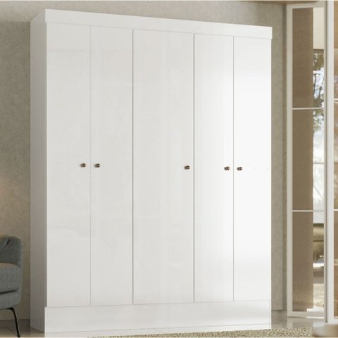 Guarda-Roupa Solteiro Ártico 5 Portas 3 Prateleiras Branco - Demóbile