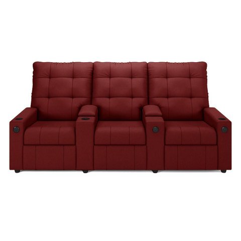 Poltrona Reclinável para Cinema Parma 3 Lugares Baú Usb Veludo Vermelho Fh1 - D'Rossi