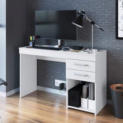 Escrivaninha Mesa Escritório com 2 Gavetas 121cm Branco e Gelo