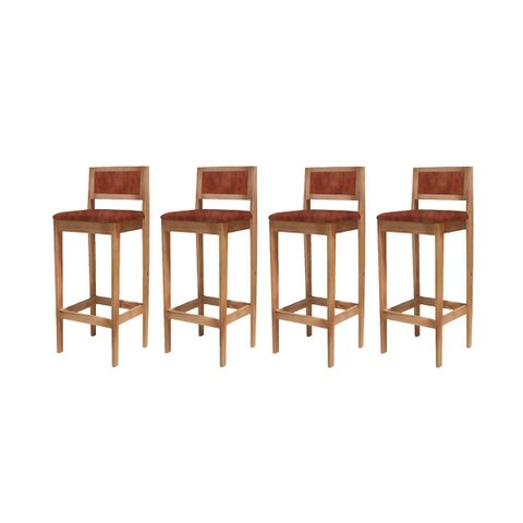 Kit 4 Banquetas Madeira Mel Balcão Encosto Assento Sintético Whisky