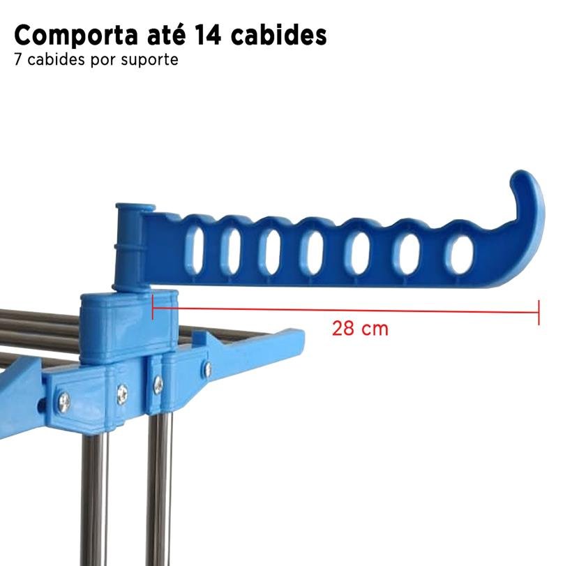 Varal Megavaral De Chão Dobrável 3 Andares Inox Azul - 6