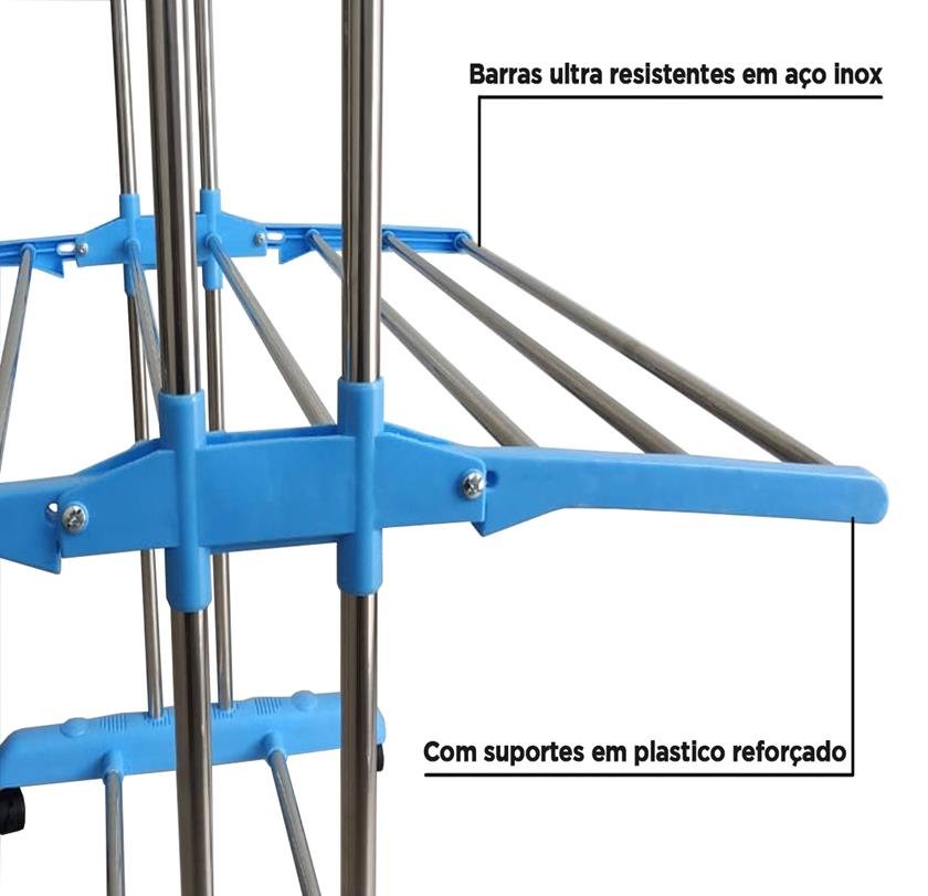 Varal Megavaral De Chão Dobrável 3 Andares Inox Azul - 7