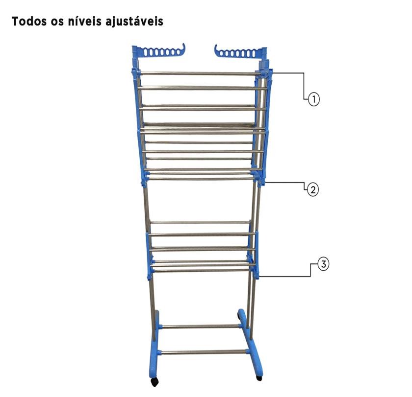 Varal Megavaral De Chão Dobrável 3 Andares Inox Azul - 4