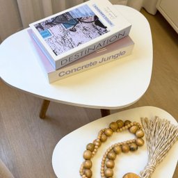 Conjunto de Mesinhas Canto e Apoio Pé Palito Tripé Porta Quadros e Objetos Branco ou Preto Tampo Org - 5
