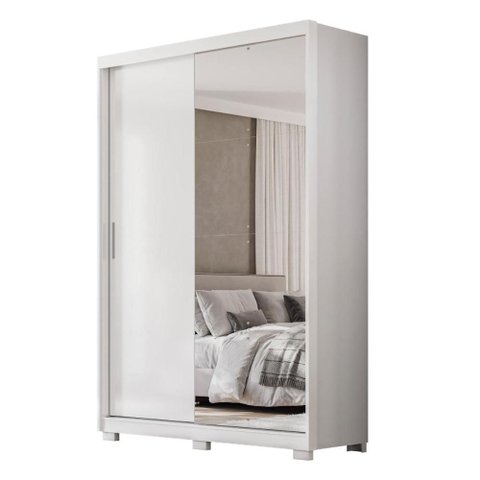 Guarda Roupa Casal Riva 2 Portas Deslizantes Flex Branco com Espelho e Pés - Demóbile