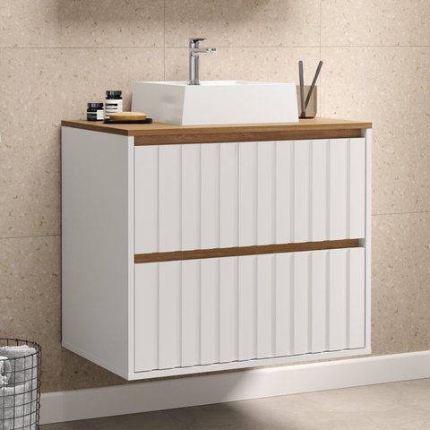 Gabinete de Banheiro com Cuba 69,3cm Branco e Carvalho Toronto Yescasa