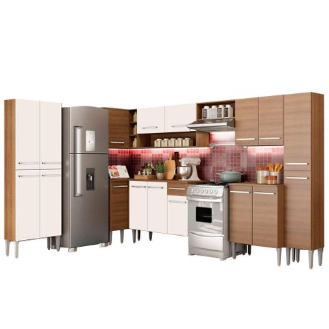 Armário de Cozinha Completa de Canto 513cm Rustic/Branco Emilly Live Madesa 01