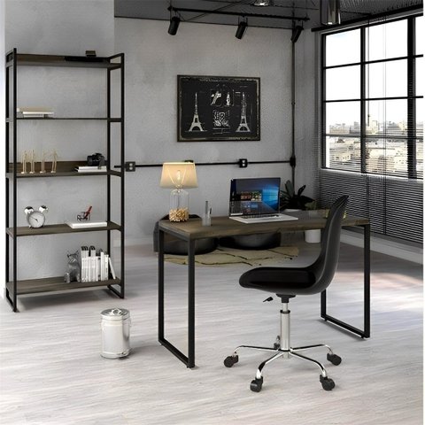 Conjunto 2 Peças com Mesa para Escritório 120cm e Estante Multiuso Kuadra Industrial Marrom