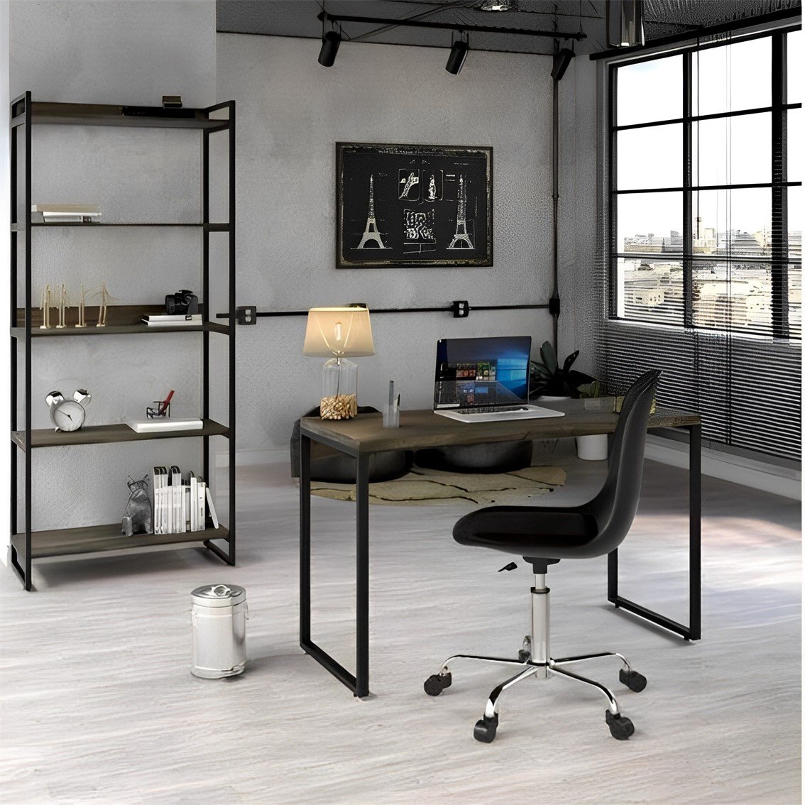 Conjunto Home Office com Mesa para Escritório 120cm e Estante Multiuso Kuadra Espresso Móveis