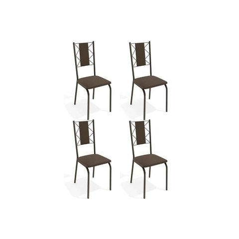 Kit 4 Cadeiras Sala Jantar Lisboa 4C076 4 Un Bronze/Courano Marrom - Kappesberg