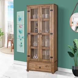 Cristaleira de Madeira Maciça Rústica 2 Portas Mel Shop JM - 1