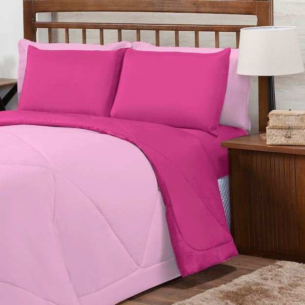 Ver imagem 2 de Kit Edredom Casal Queen 3 Peças Margarida Cama Box:pink e Rosa