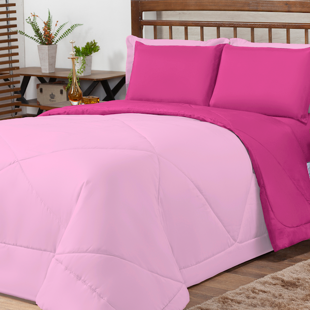 Ver imagem 3 de Kit Edredom Casal Queen 3 Peças Margarida Cama Box:pink e Rosa
