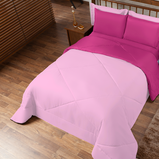 Ver imagem 1 de Kit Edredom Casal Queen 3 Peças Margarida Cama Box:pink e Rosa