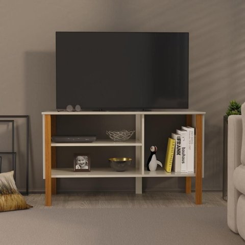 Rack para Tv até 40 Polegadas 3 Prateleiras Verona 90cm - Via Nossa - Off White e Cedro