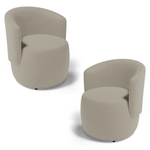 Kit 02 Poltronas Decorativas Aisha Orgânica Suede Bege
