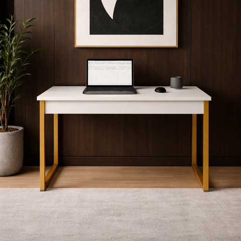 Escrivaninha Industrial Plus Mesa Home Office Branco/dourado - Rede Móveis