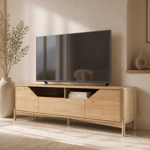 Rack para Sala de Estar TV 75 pol 180cm 2 Portas 1 Gaveta Madeira Maciça Benton F06 Tauari - Lyam