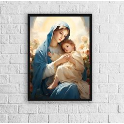 Quadro Maria Com Menino Jesus 24x18cm:Madeira branca - 1