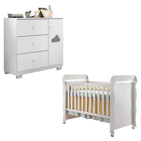 Berço Americano Mirelle e Cômoda Infantil Ane Branco Brilho – Phoenix Baby