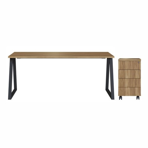 Mesa Escrivaninha com Gaveteiro Home Office Concept 4 Gavetas 160cm Industrial Nogal Sevilha e Preto Marrom