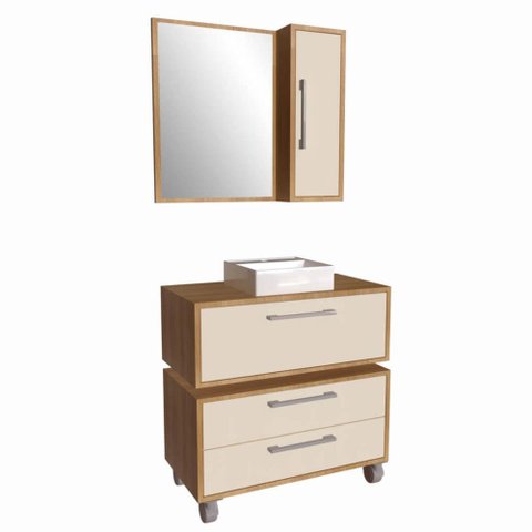 Gabinete 80cm Alice Mel Arenas Balcão Espelheira Cuba Branca Armário Suspenso 2 Gavetas para