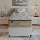 Ver mais imagens de Cama Box Baú Solteiro + Colchão Comfort Class Pillow Top Bege/suede Branco