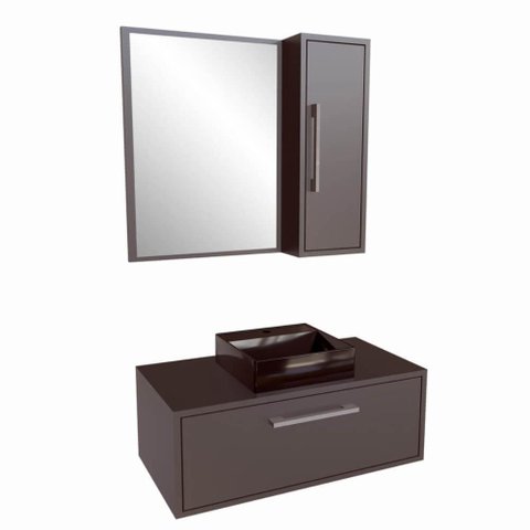 Gabinete de 80cm Alice em Grafite com Espelheira Cuba Preta em Mármore Sintético Armário Suspenso