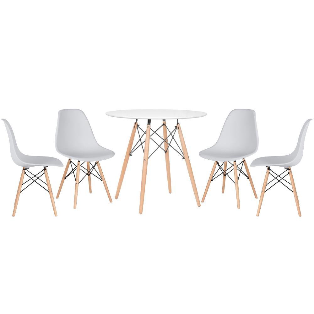 KIT - Mesa redonda Eames 80 cm branco + 4 cadeiras Eiffel DSW Cinza claro