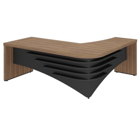 Mesa para Escritório em L Esquerdo 200x180cm Atria Executiva A02 Nogal Preto - Lyam Decor