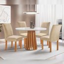 Ver imagem 4 de Mesa Kansas 100cm 4 Cadeiras Canela Tampo Redondo Plus Vidro Off White