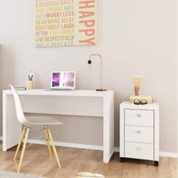 Conjunto Home Office com Escrivaninha e Gaveteiro 3 Gavetas Espresso Móveis Branco - 1 Conjunto Home Office com Escrivaninha e Gaveteiro 3 Gavetas Espresso Móveis Branco - 1