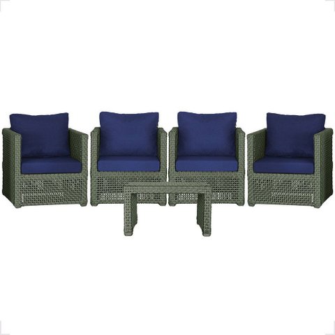 Mesa Centro e 4 Poltronas Madri Corda Náutica Estofado 10 Trama Original