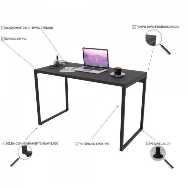 Conjunto Home Office com Mesa para Escritório 120cm e Estante Multiuso Kuadra Espresso Móveis - 6