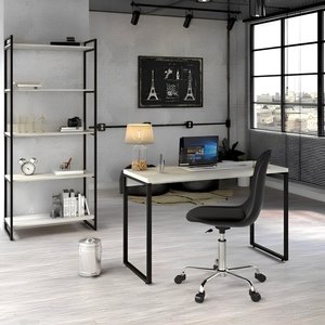 Kit 2 Peças com Mesa para Escritório 120cm e Estante Multiuso Kuadra